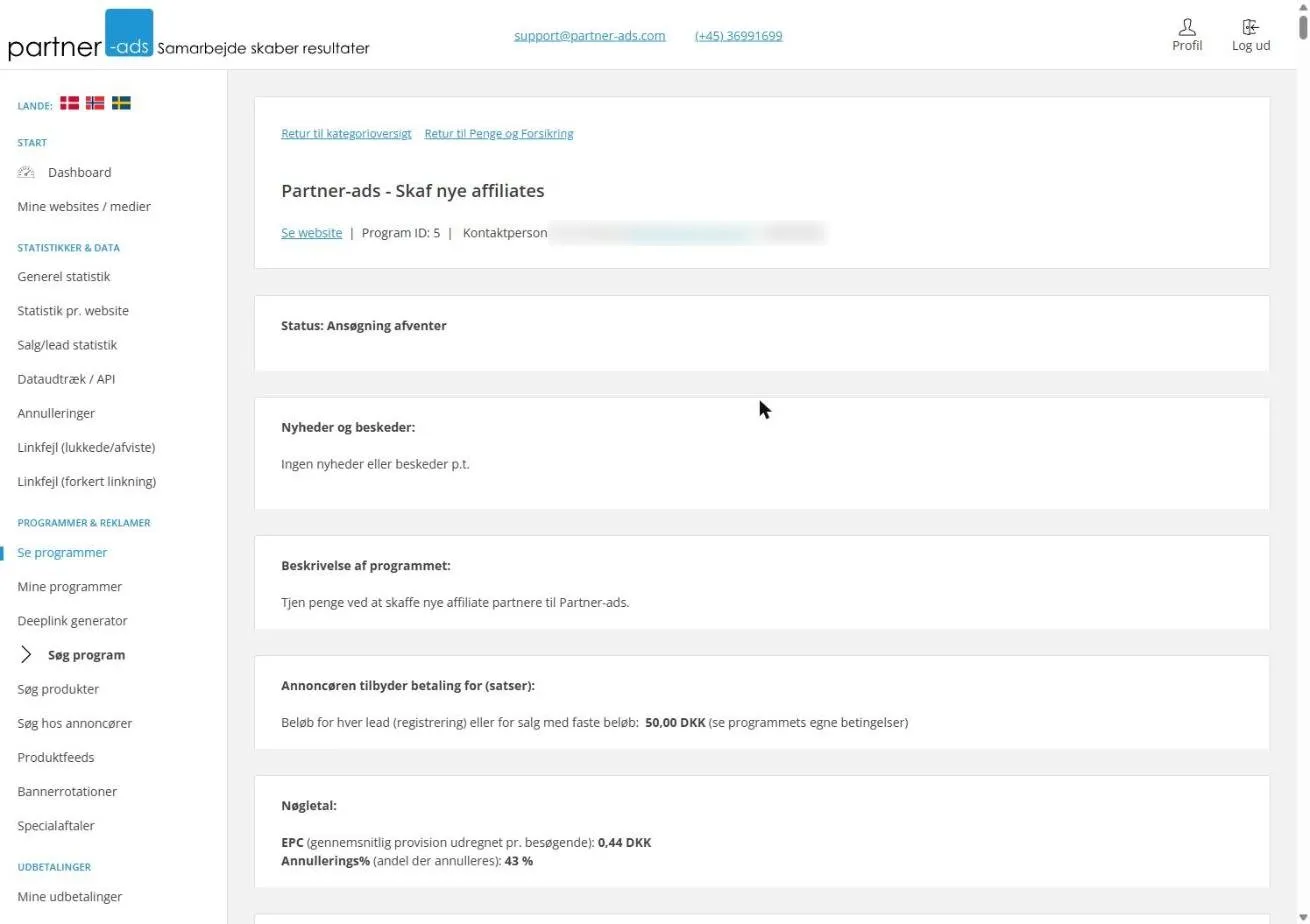 Programsiden med status “Ansøgning afventer”