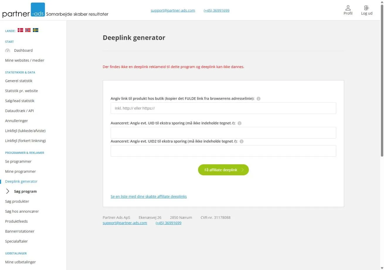 Fejlbeskeden “Der findes ikke en deeplink reklameid til dette program og deeplink kan ikke dannes”